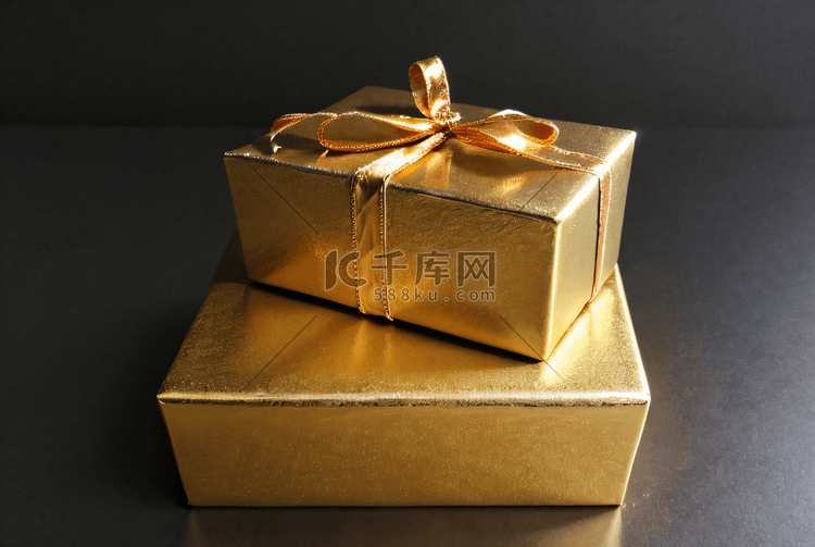 金色精致礼品盒子摄影照片3