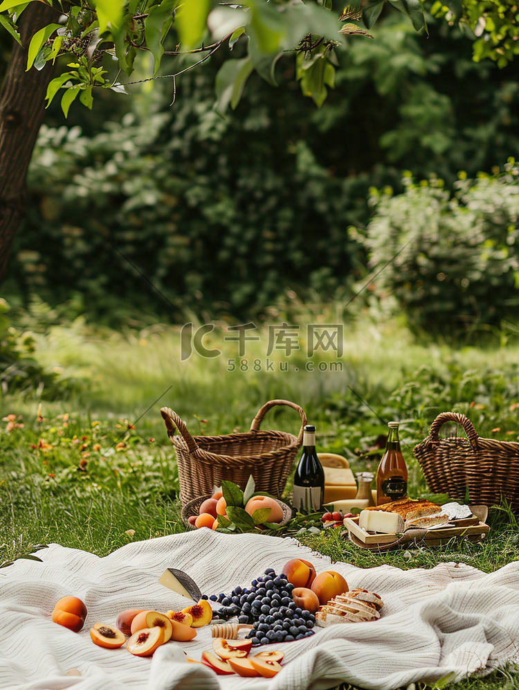 田园式户外野餐美食水果高清图片