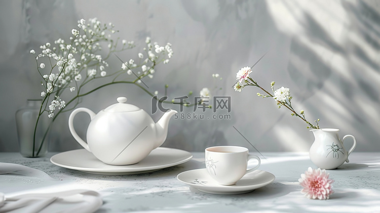精致白色陶瓷茶壶套的摄影13高