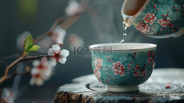 中式青花瓷茶碗的摄影2高清图片