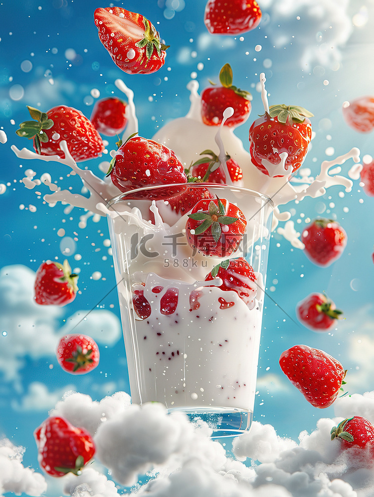 牛奶草莓商业拍摄高清摄影图