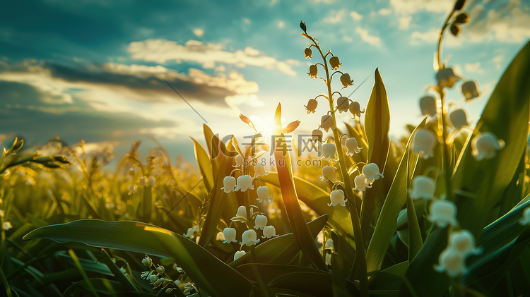 草地上的的白色铃兰花摄影照片