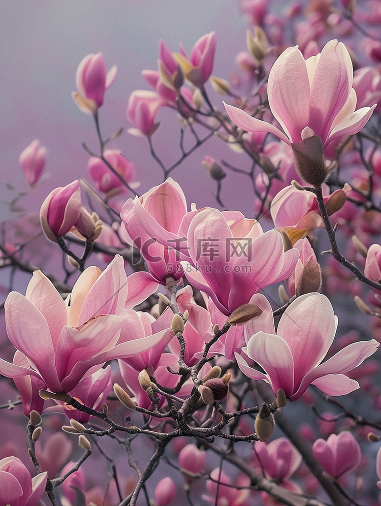 春天照片摄影图玉兰花紫红色写实