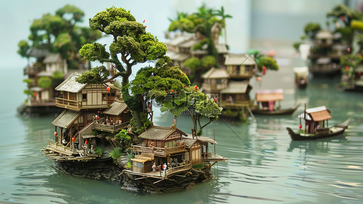 古城镇人物木雕模型立体描绘摄影