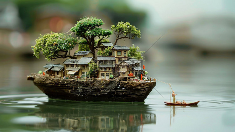 古城镇人物木雕模型立体描绘摄影
