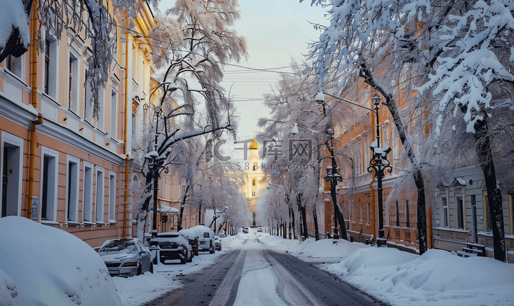 冬天下雪后的街道