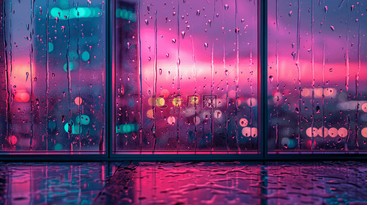 彩色灯光玻璃上雨季下雨的背景6