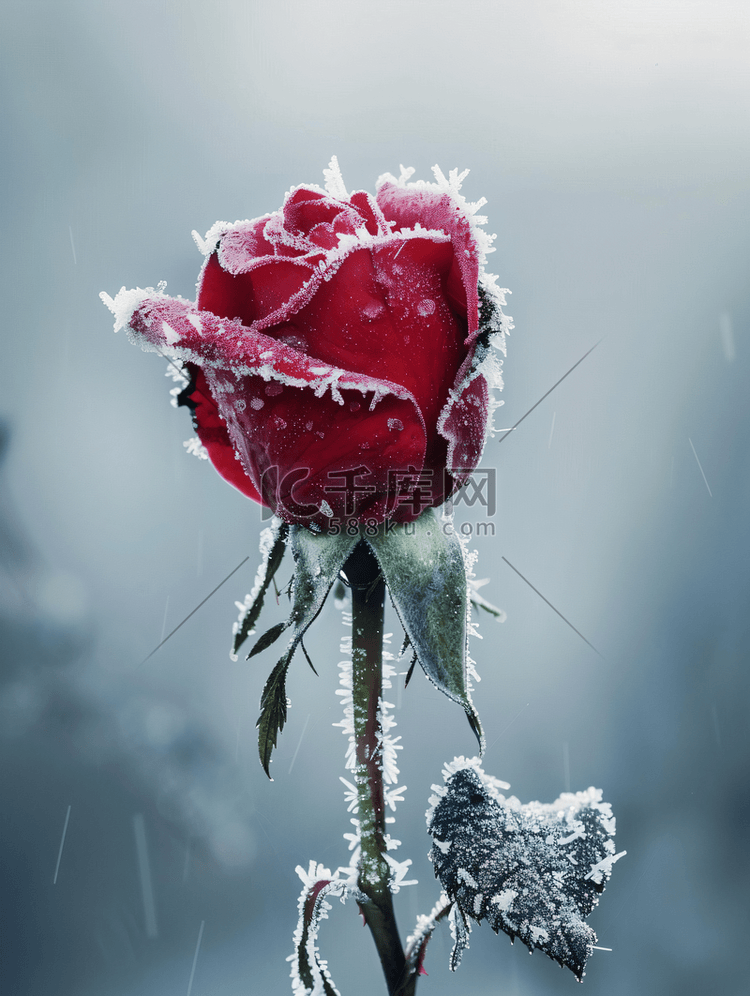 霜冻红玫瑰的呼吸瞬间