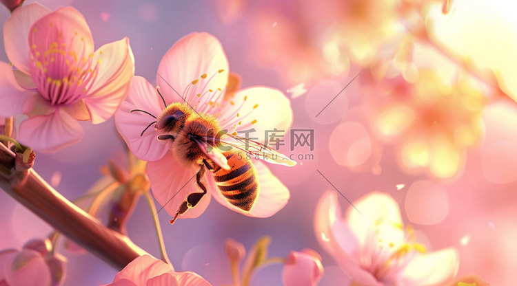 ai花朵蜜蜂采蜜立体描绘摄影照片