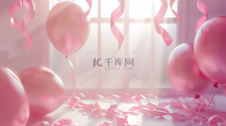 粉色唯美简约节日丝带气球的背景