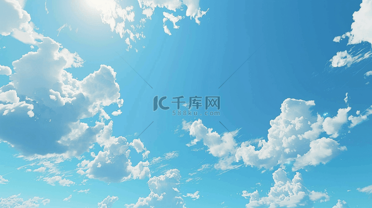 蓝色天空白云阳光光芒风景的背景