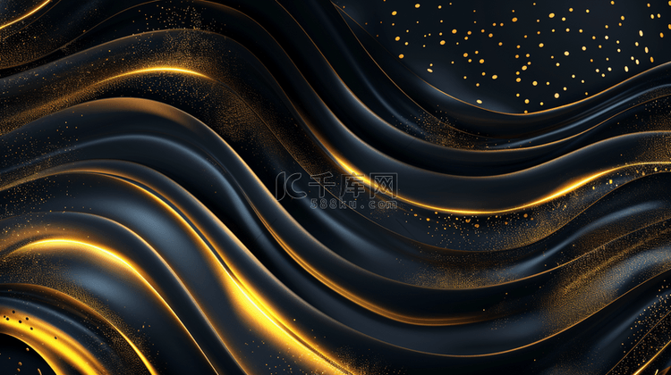 黑的金边渐变纹理流线曲线的背景