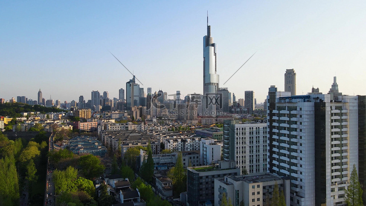 航拍南京地标建筑紫峰CBD城市