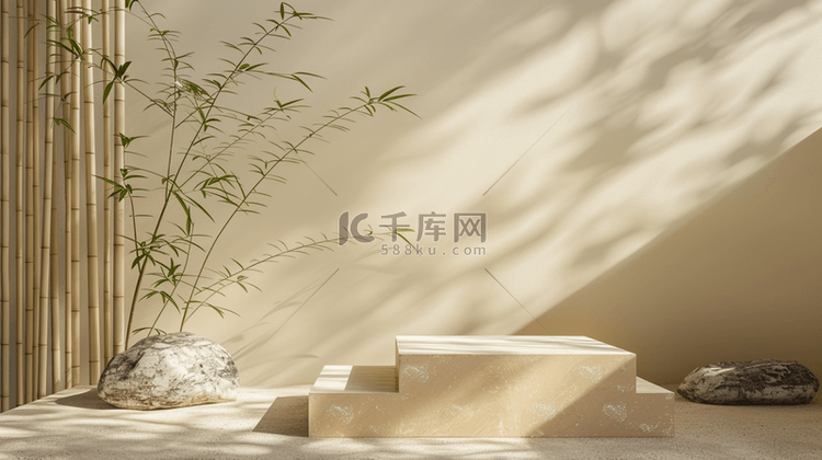 白色简约中式风格室内绿竹的背景