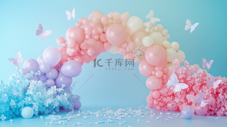 彩色唯美缤纷气球拱门活动的背景