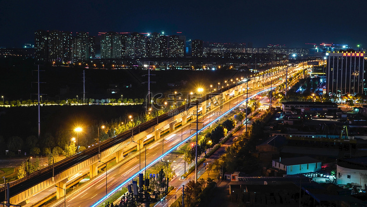 实拍城市高架交通车流夜景