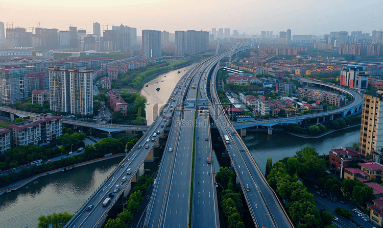航拍上海延安高架桥