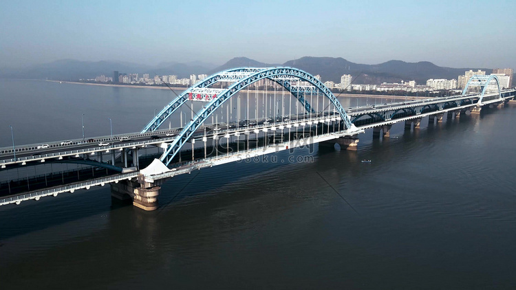 杭州城市复兴大桥航拍实拍素材