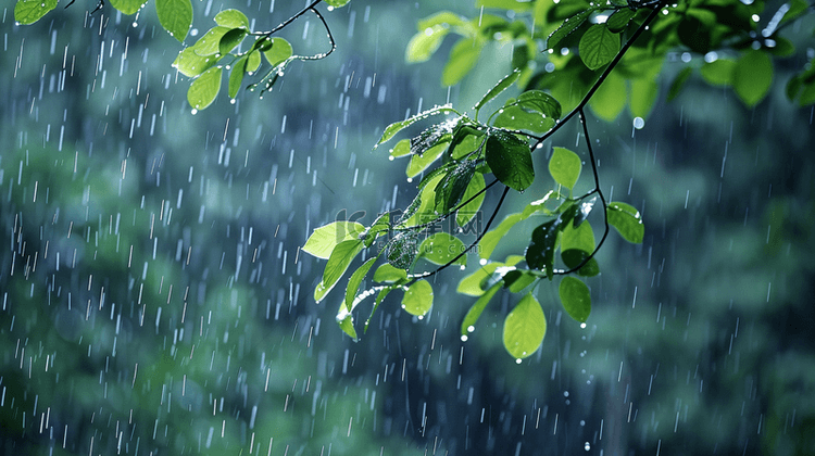 雨季下雨公园里树叶叶片纹理的背