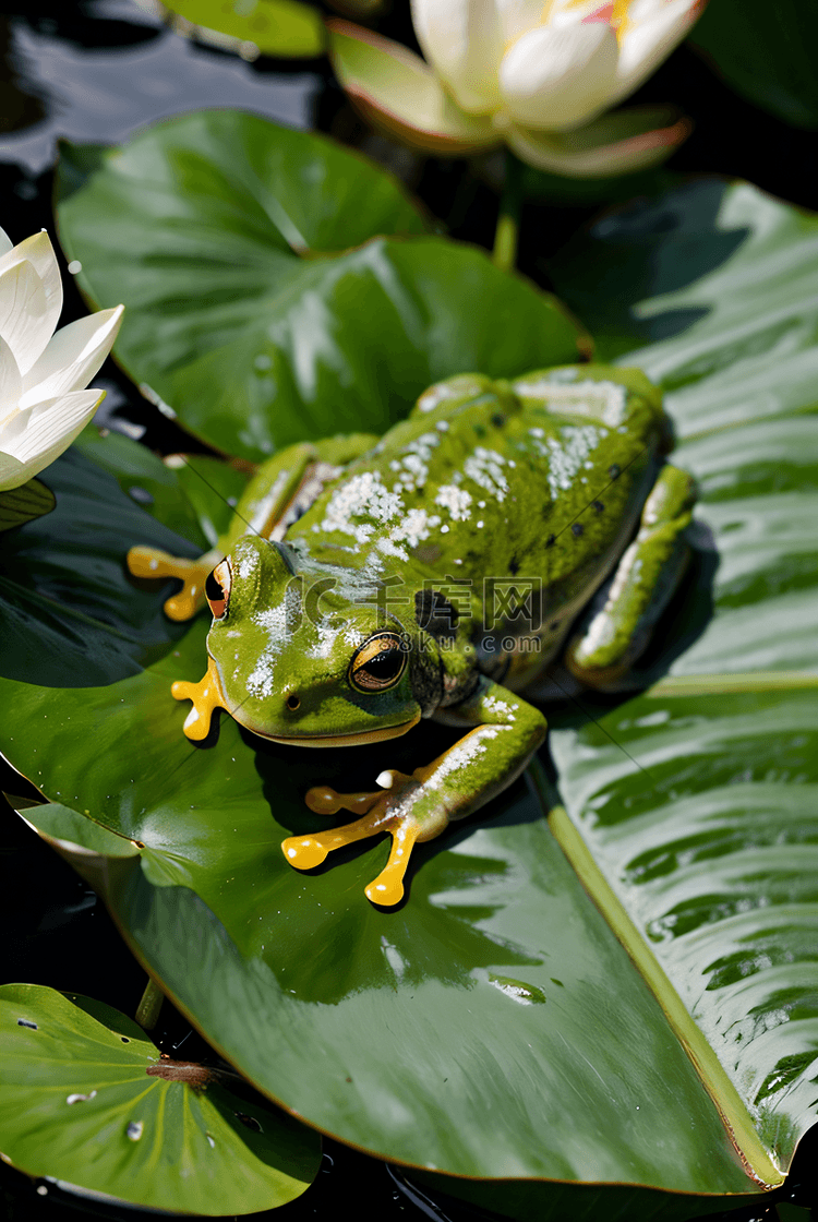 荷叶上的绿色青蛙摄影图片8