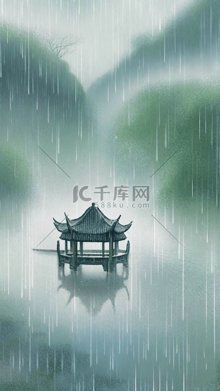 国风春雨春天雨中景色背景素材