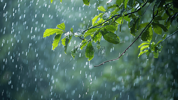 雨季下雨公园里树叶叶片纹理的背