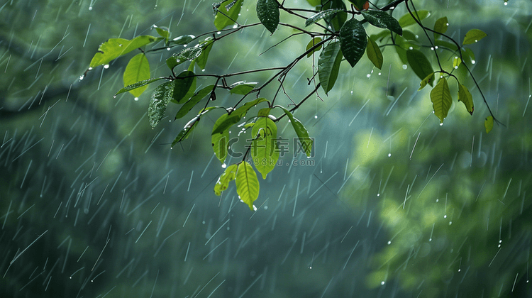 雨季下雨公园里树叶叶片纹理的背