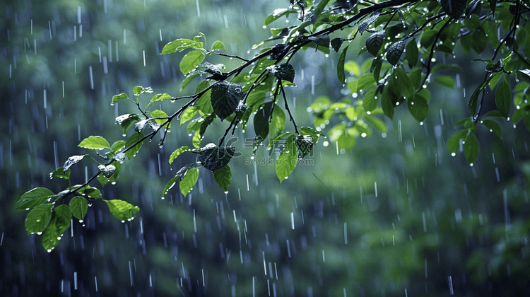 雨季下雨公园里树叶叶片纹理的背