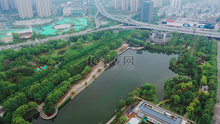 武汉城市建筑后襄河公园航拍实拍