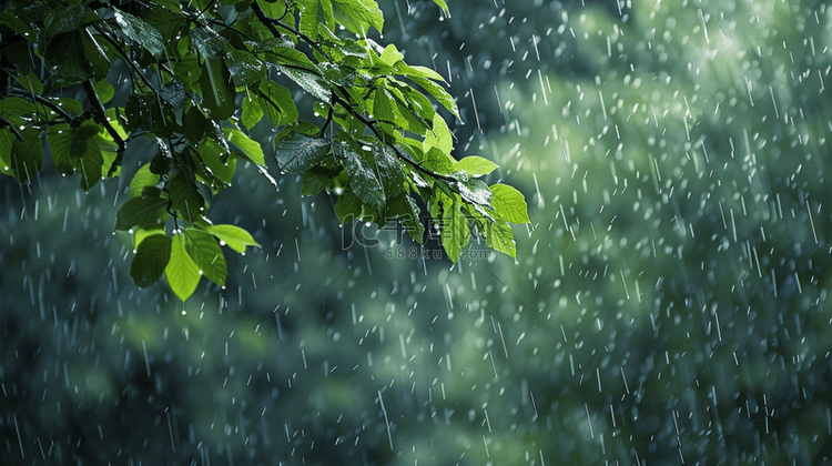 雨季下雨公园里树叶叶片纹理的背