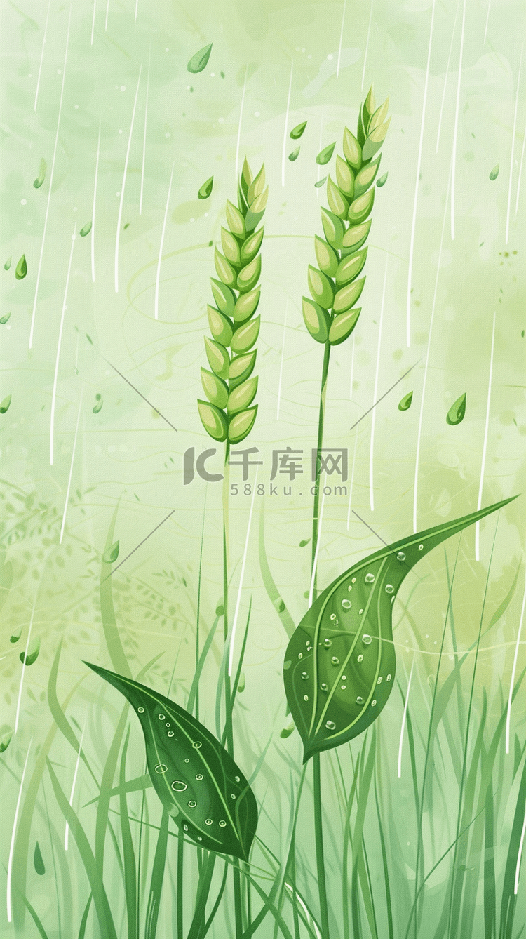 春天春雨谷雨节气麦穗背景