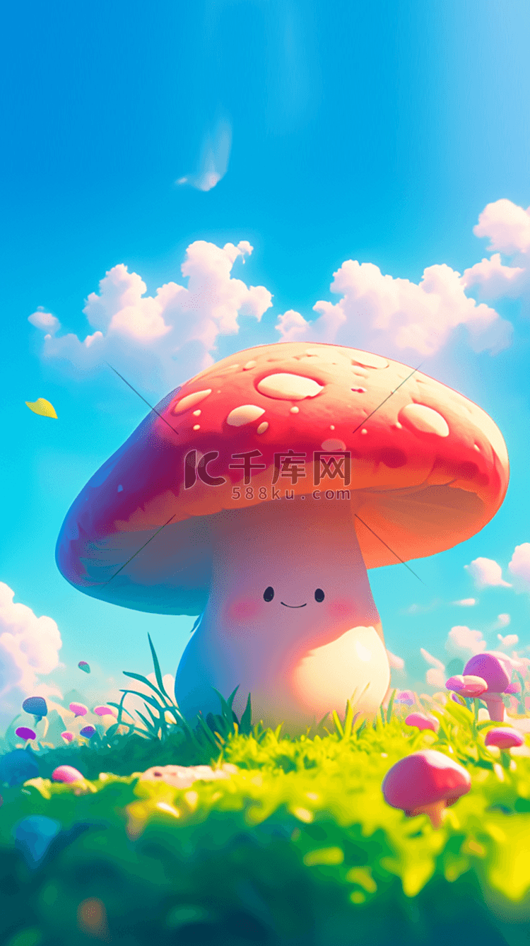 可爱风春天彩色鲜艳的卡通大蘑菇