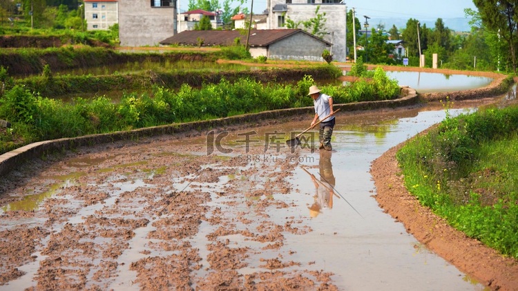 实拍春种翻地农忙农民耕地农业素