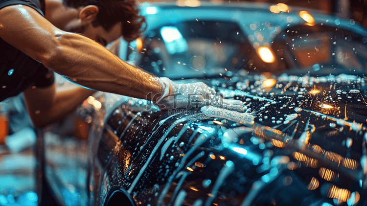 清洗汽车的工人