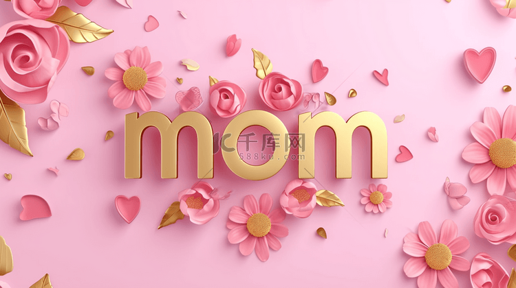 粉色母亲节爱心花朵MOM背景