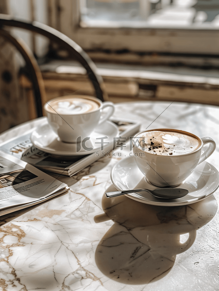 桌上的咖啡杯和杂志