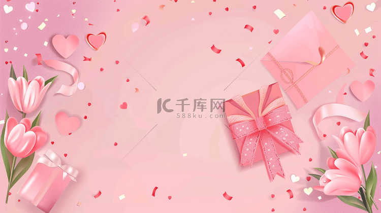粉色母亲节花朵信封背景
