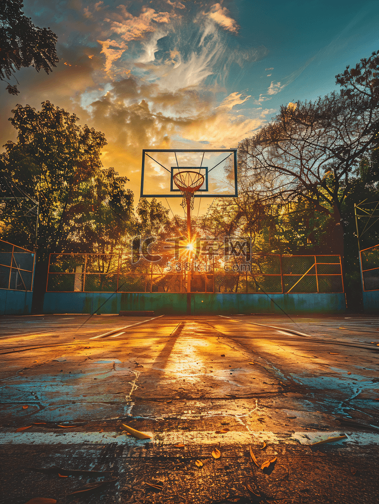 夕阳下的篮球场