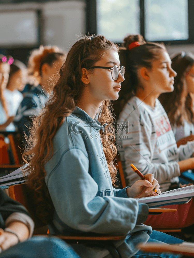 校园教室同学们在考试