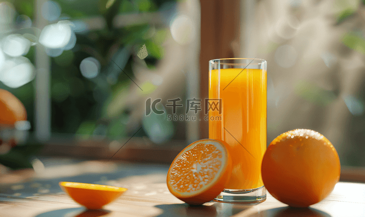 餐桌的美食橙汁