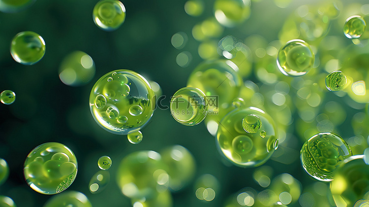 绿色的泡泡在空中飘浮背景图片