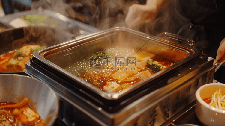 火锅沸腾中式美食实拍