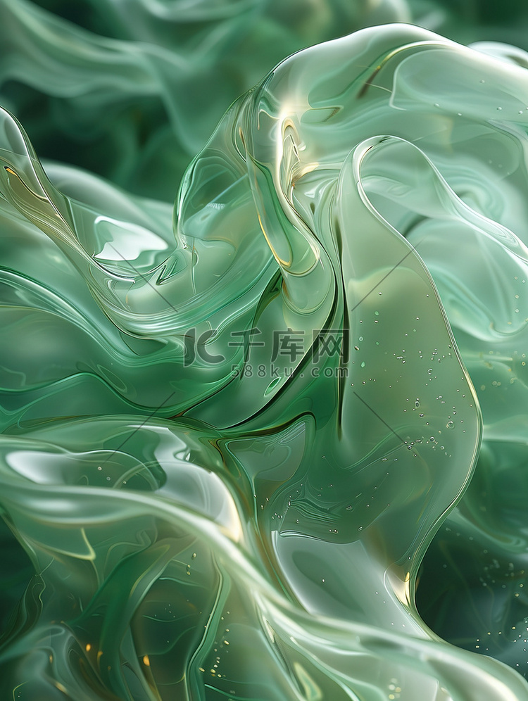 流动的玻璃液体绿色背景图片