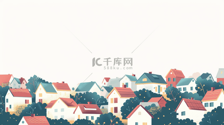 彩色房屋建筑乡村插画背景素材