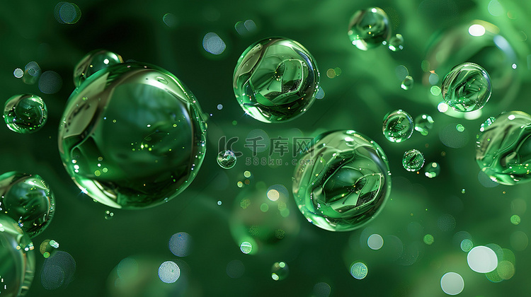 绿色的泡泡在空中飘浮背景素材