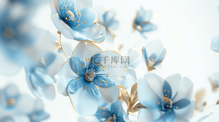 蓝色缤纷唯美墙面立体质感花朵的