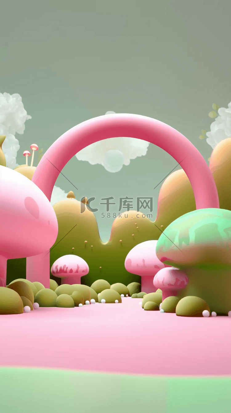 春天3D可爱卡通蘑菇母婴电商展