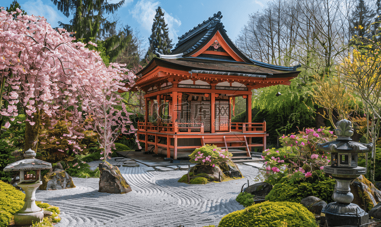日本花园神社赏樱花