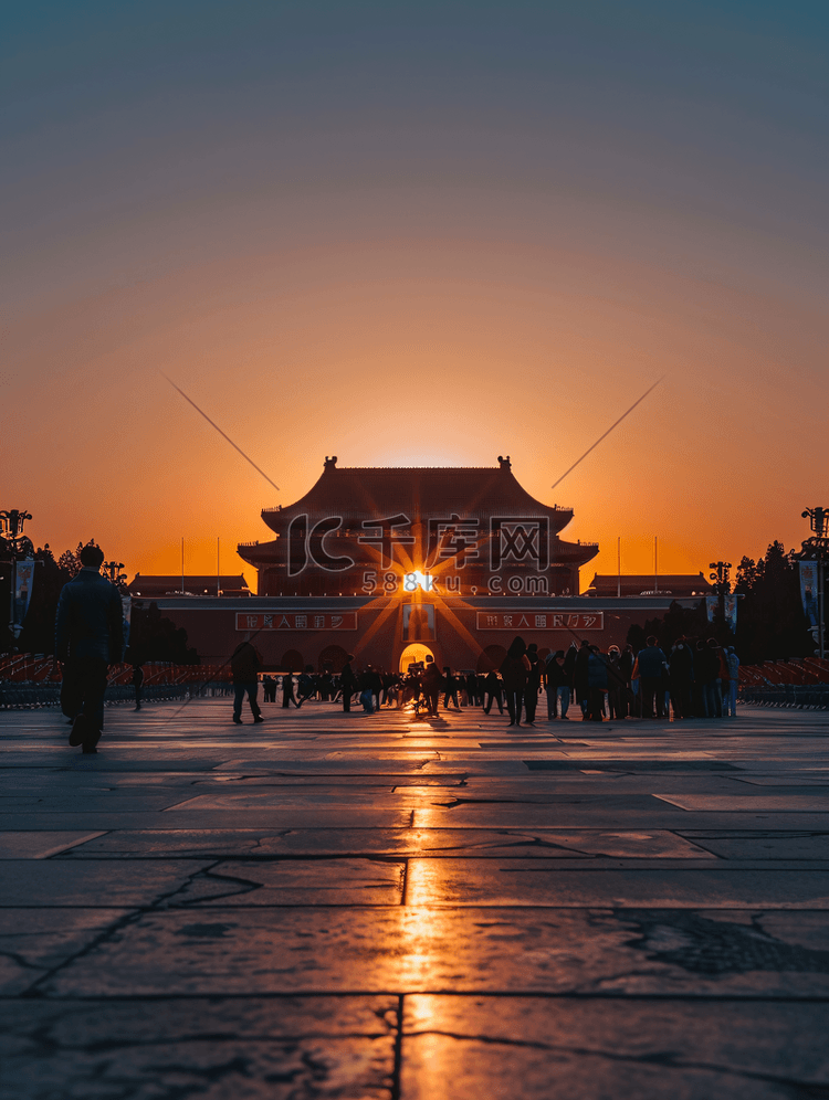 北京天安门的夕阳