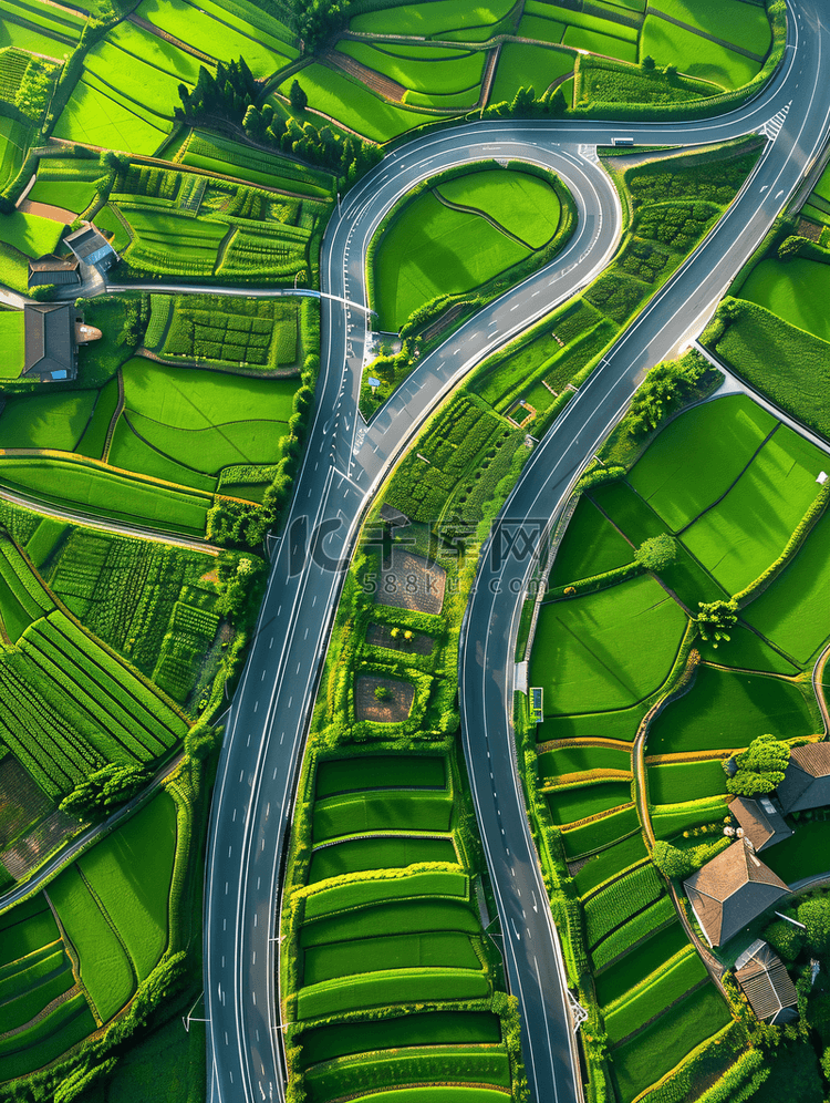 航拍乡村高速公路穿村而过